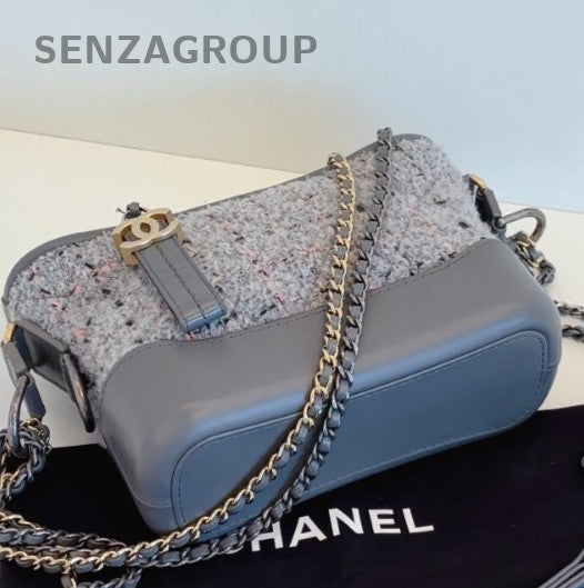 Chanel Gabrielle PM Chain Shoulder Bag Gray Gold Women Classic