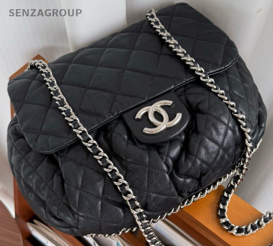 CHANEL Chain Around Shoulder bag Black silver Calfskin