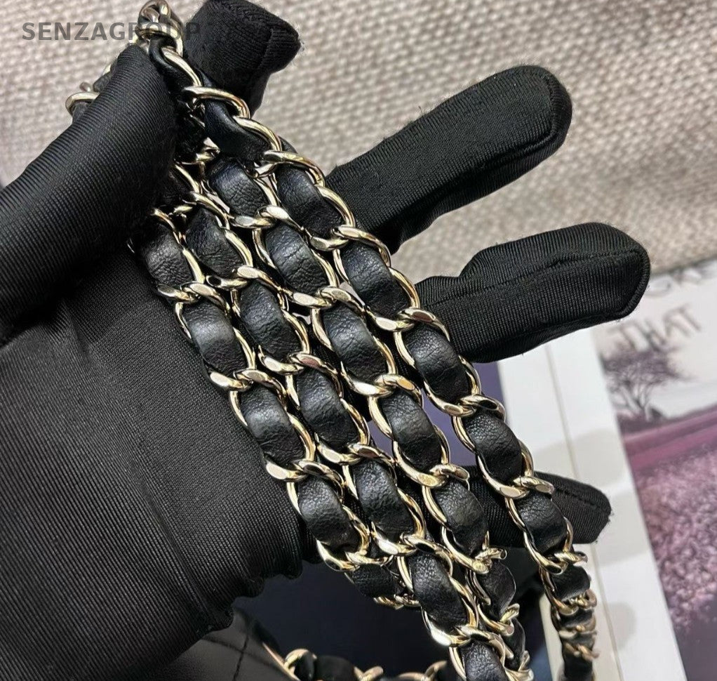 Chanel Classic Flap Chain Crossbody Shoulder Bag Black Gold Women Diamond