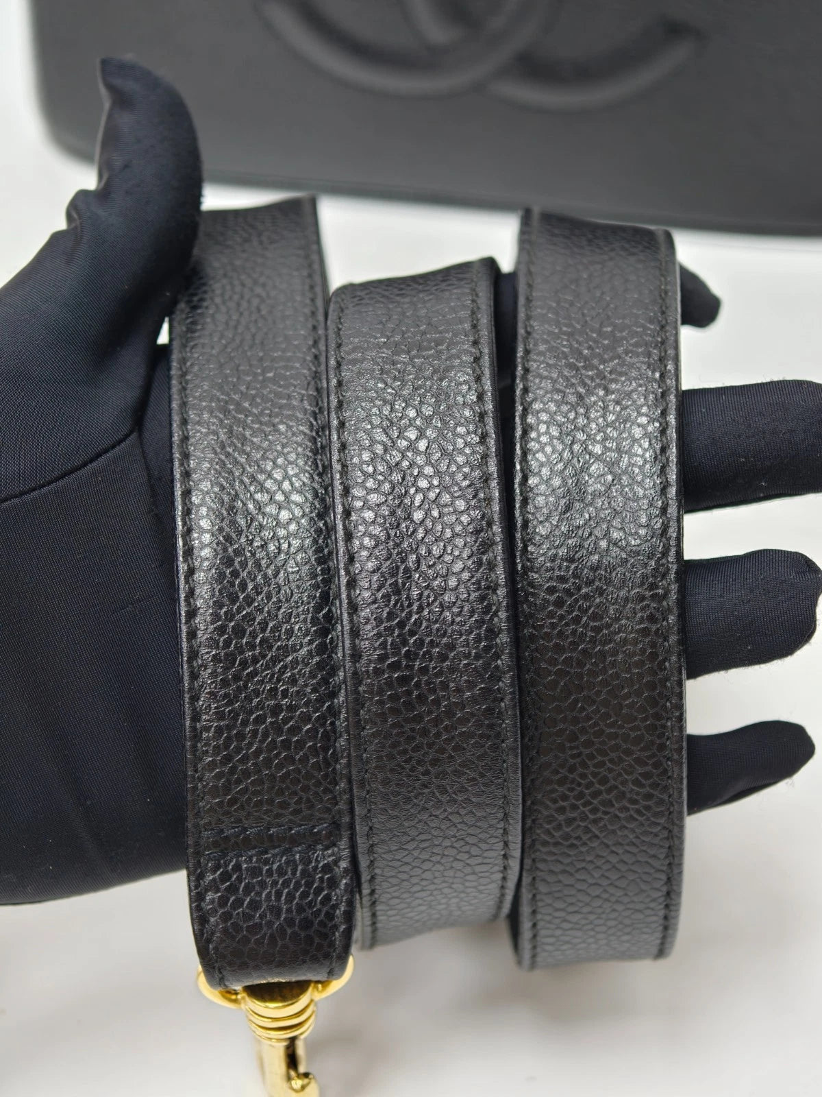Chanel Vanity Black Gold Crossbody Top Handle Excellent