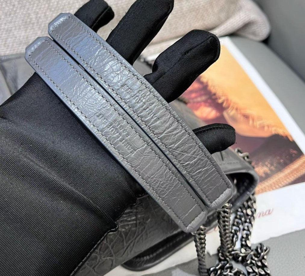 Saint Laurent Niki PM Chain Shoulder Bag Gray Silver Used Women Classic