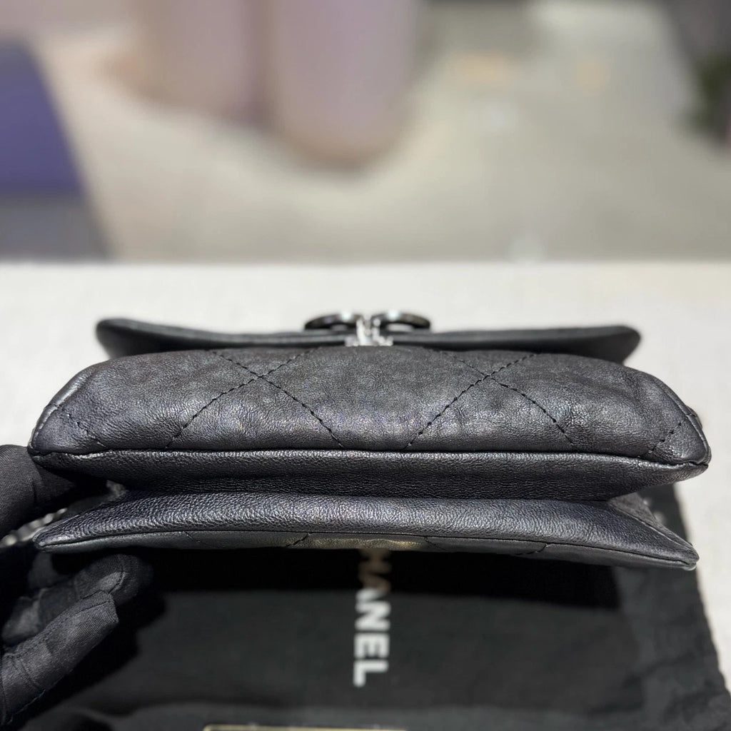 Chanel Calfskin Chain Top Handle Crossbody Black Silver Women Classic