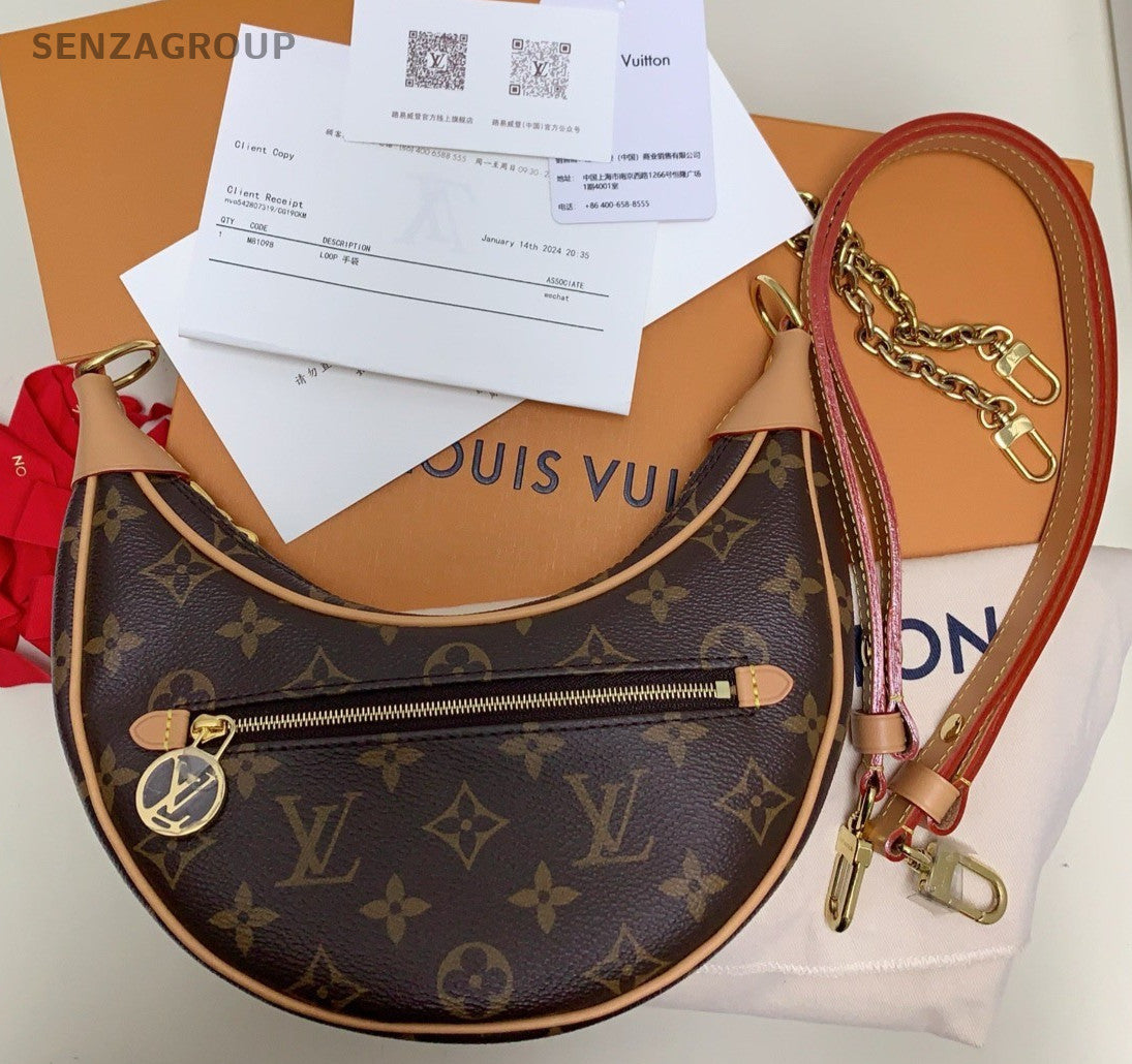 Louis Vuitton Monogram Loop Chain Shoulder Bag Crossbody Brown Gold Women