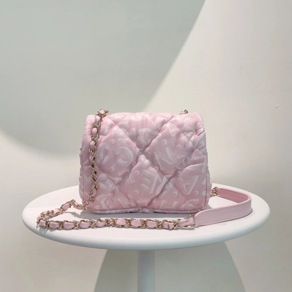 Chanel Puffy Square Flap Bag Crossbody &amp; Shoulder Bag Light Pink