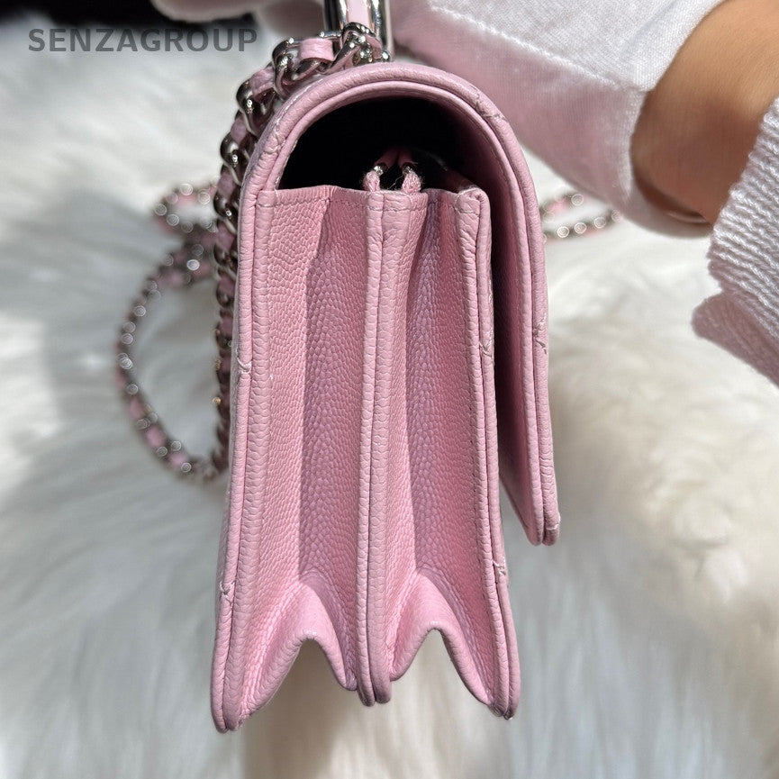 Chanel Pink Silver Quilted Calfskin Chain Crossbody Shoulder Bag