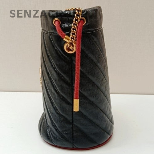 Gucci Marmont Bucket Chain Shoulder Bag Crossbody Black Gold Women Classic