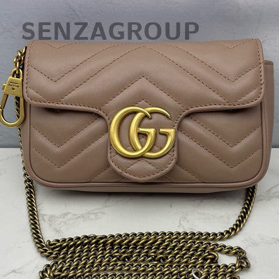 Gucci Marmont Mini Chain Shoulder Bag Beige Gold Hardware Women Classic