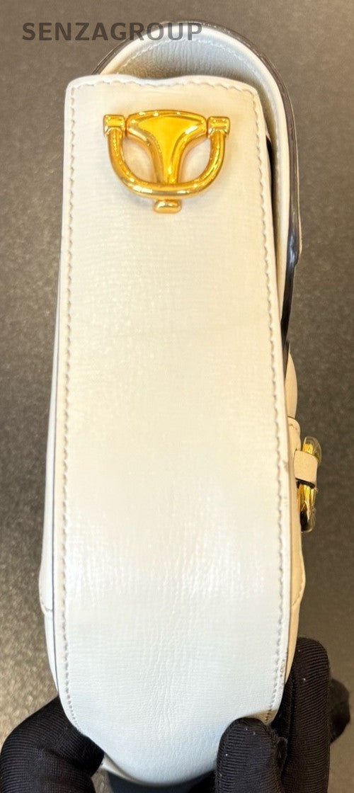 Gucci Saddle Mini Shoulder Bag Crossbody White Gold Women Classic Designer