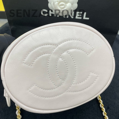 Chanel 21B White Gold Drawstring Chain Bucket Bag Quilted Crossbody