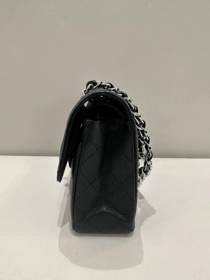CHANEL Classic Flap Small Black Silver Shoulder Bag For Women