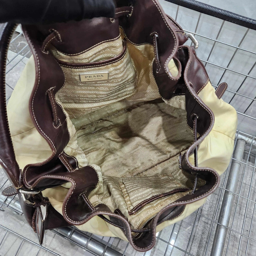 PRADA Nylon Colorblock Drawstring Bucket Shoulder Handbag For Women