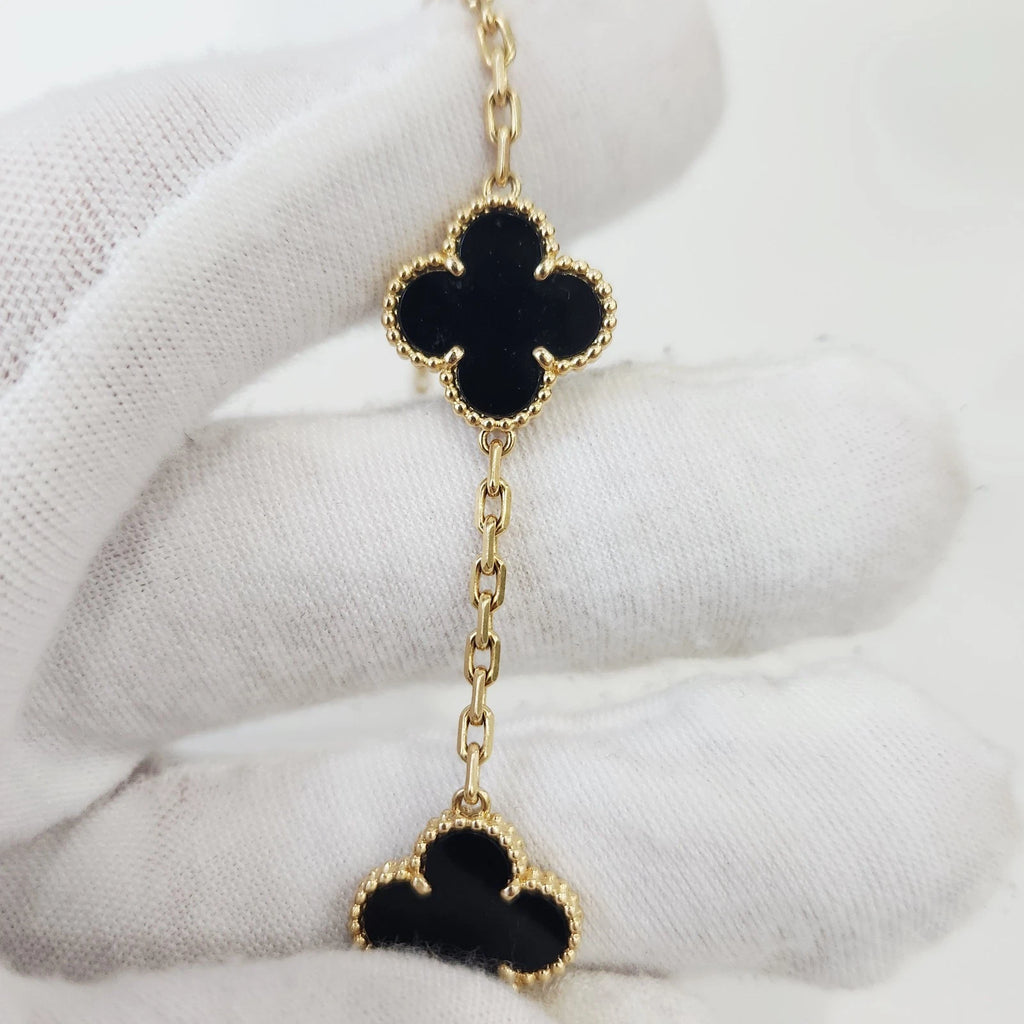 Van Cleef &amp; Arpels Vintage Alhambra 5 Motifs Onyx Bracelet 18k Yellow Gold