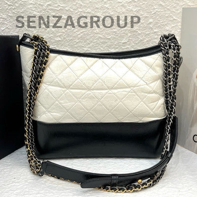 Chanel Medium Gabrielle Hobo Bag Black White Chain Shoulder Crossbody