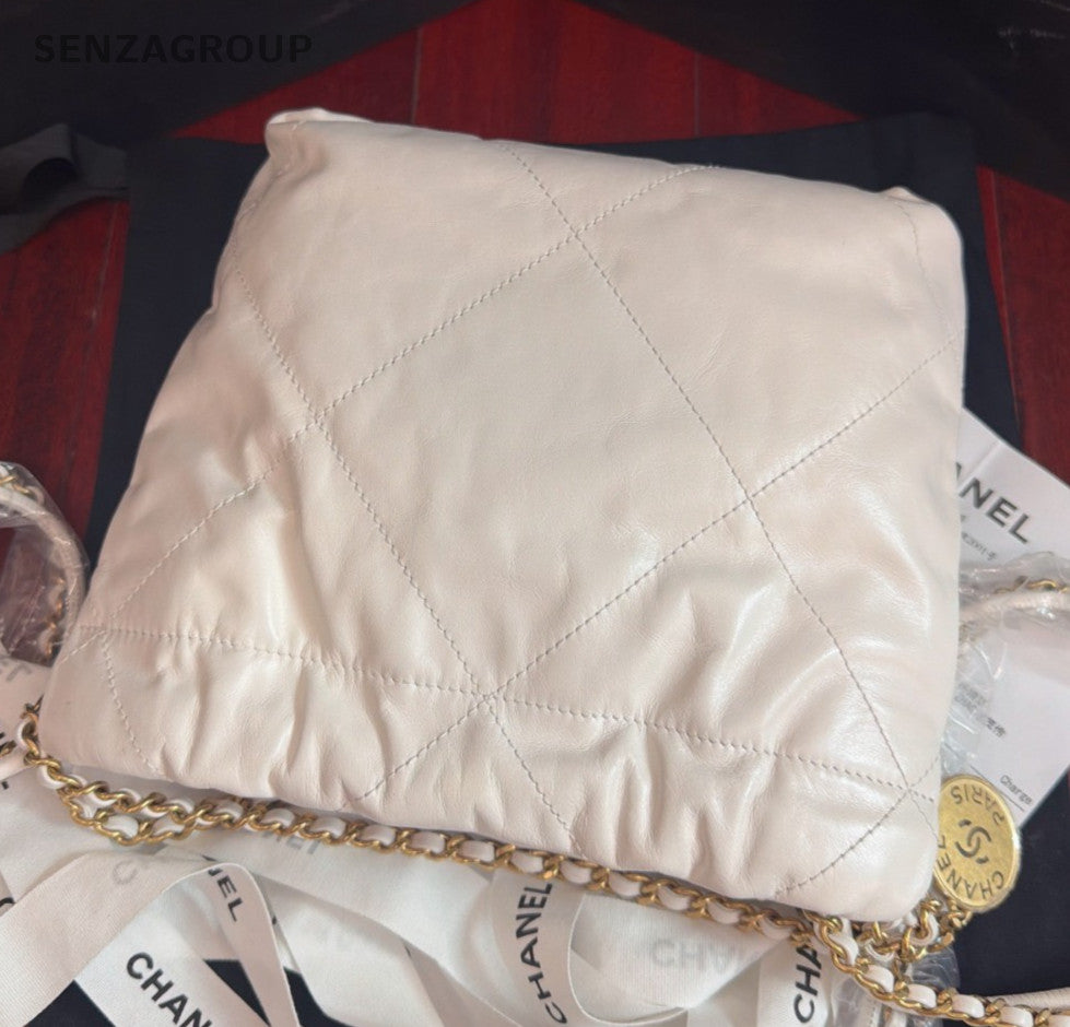 Chanel 22Bag Mini Chain Shoulder Bag Crossbody White Gold Women Classic Fashion