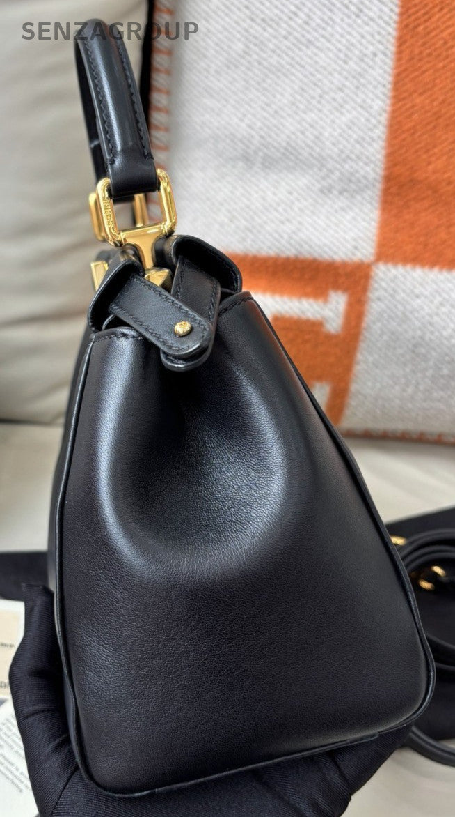 Fendi peekaboo PM Top Handle Shoulder Crossbody Bag Black Gold Almost Brand New