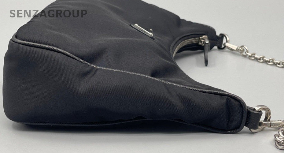 Prada Nylon Hobo Chain Shoulder Bag Black Silver Used Women Classic