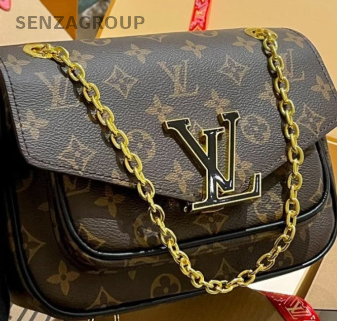 Louis Vuitton Passy Monogram Chain Shoulder Bag Brown Gold Women Classic