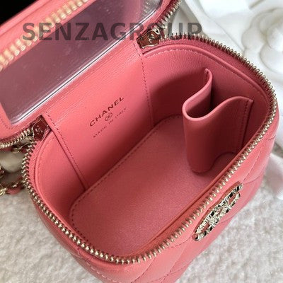 Chanel Pink Quilted Box Bag Gold Hardware Chain Strap Shoulder Crossbody