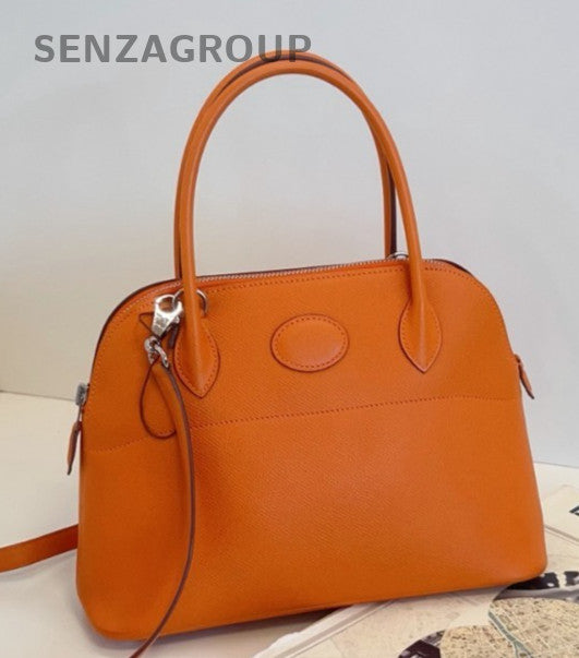 Hermes Bolide Epsom Leather Top Handle Bag Crossbody Orange Silver Women Classic