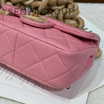 Chanel Pink Gold Lambskin Wood Chain Shoulder Bag - Classic Fashion Women