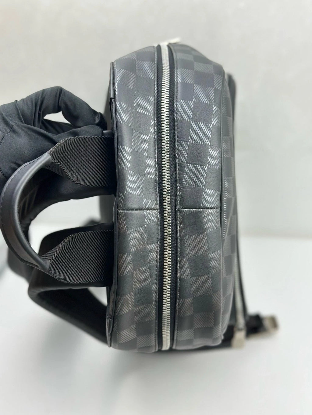 Authentic Louis Vuitton Josh Black Damier Canvas Zipper Backpack Silver Hardware