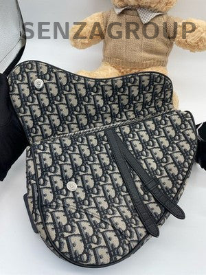 Dior Saddle Waist Bag Black Gold Monogram Unisex Classic