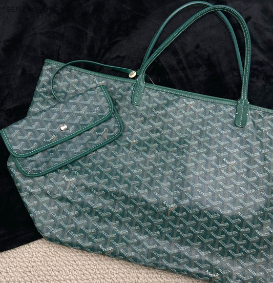 Goyard Saint Louis GM Canvas Monogram Tote Shoulder Bag With Pouch Women Green.