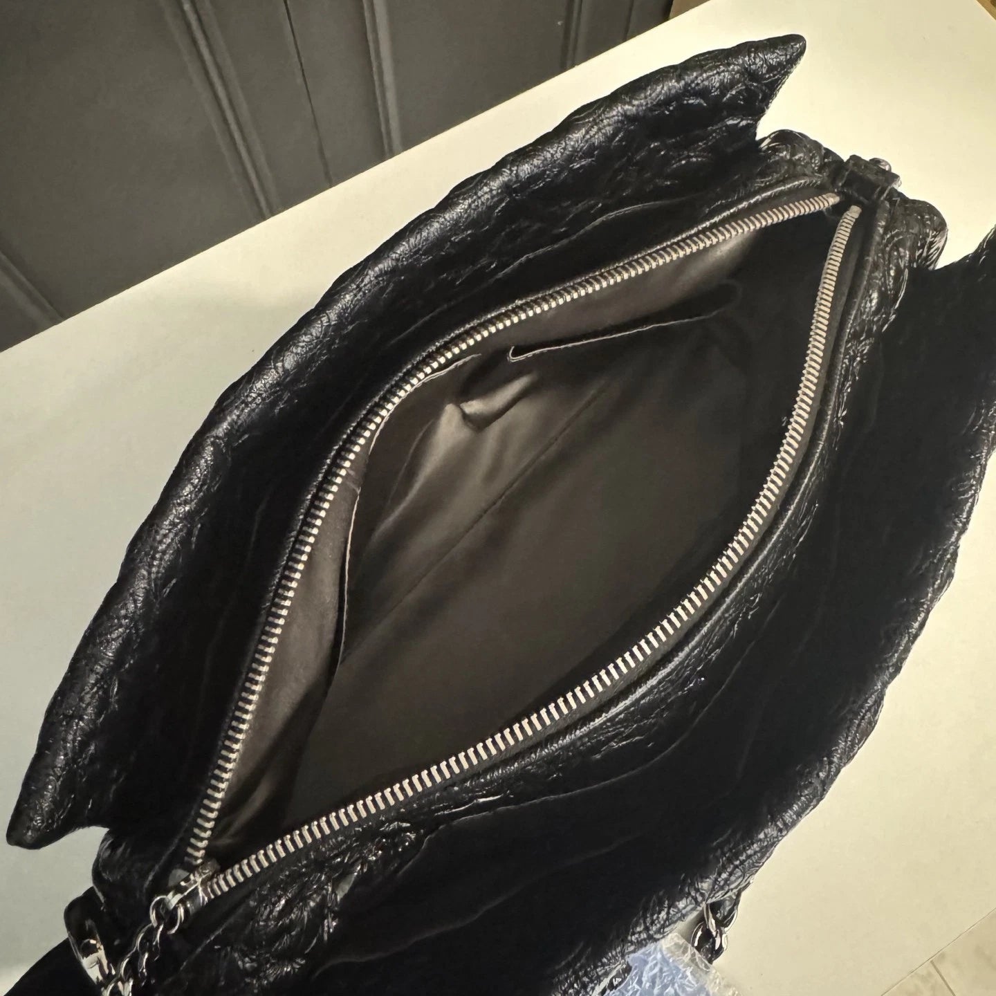 Chanel Tote Chain Shoulder Bag Black Silver Used Women Classic