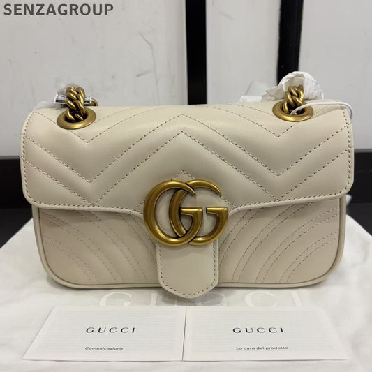 Gucci GG Marmont 22 White Gold Chain Shoulder Crossbody Bag Women's Classic