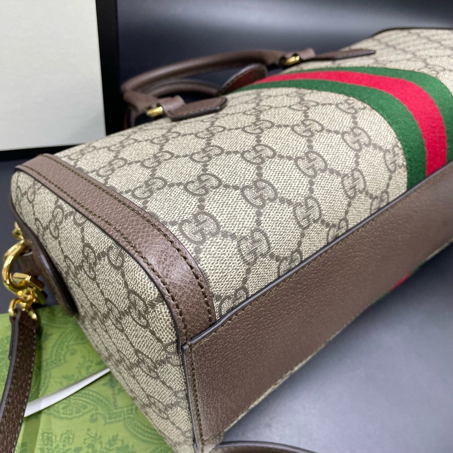 Gucci Boston Ophidia Top Handle Crossbody Brown Gold Used Women Classic
