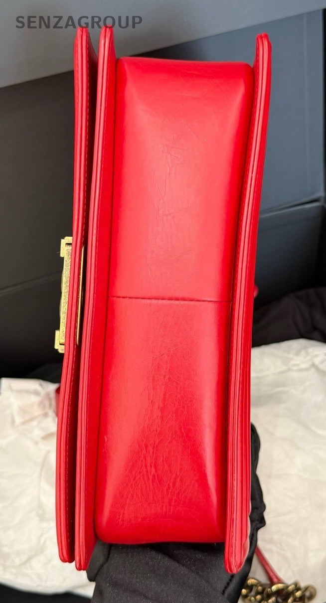 CHANEL Leboy Calfskin Diamond Pattern Chain Shoulder bag Red Gold Women