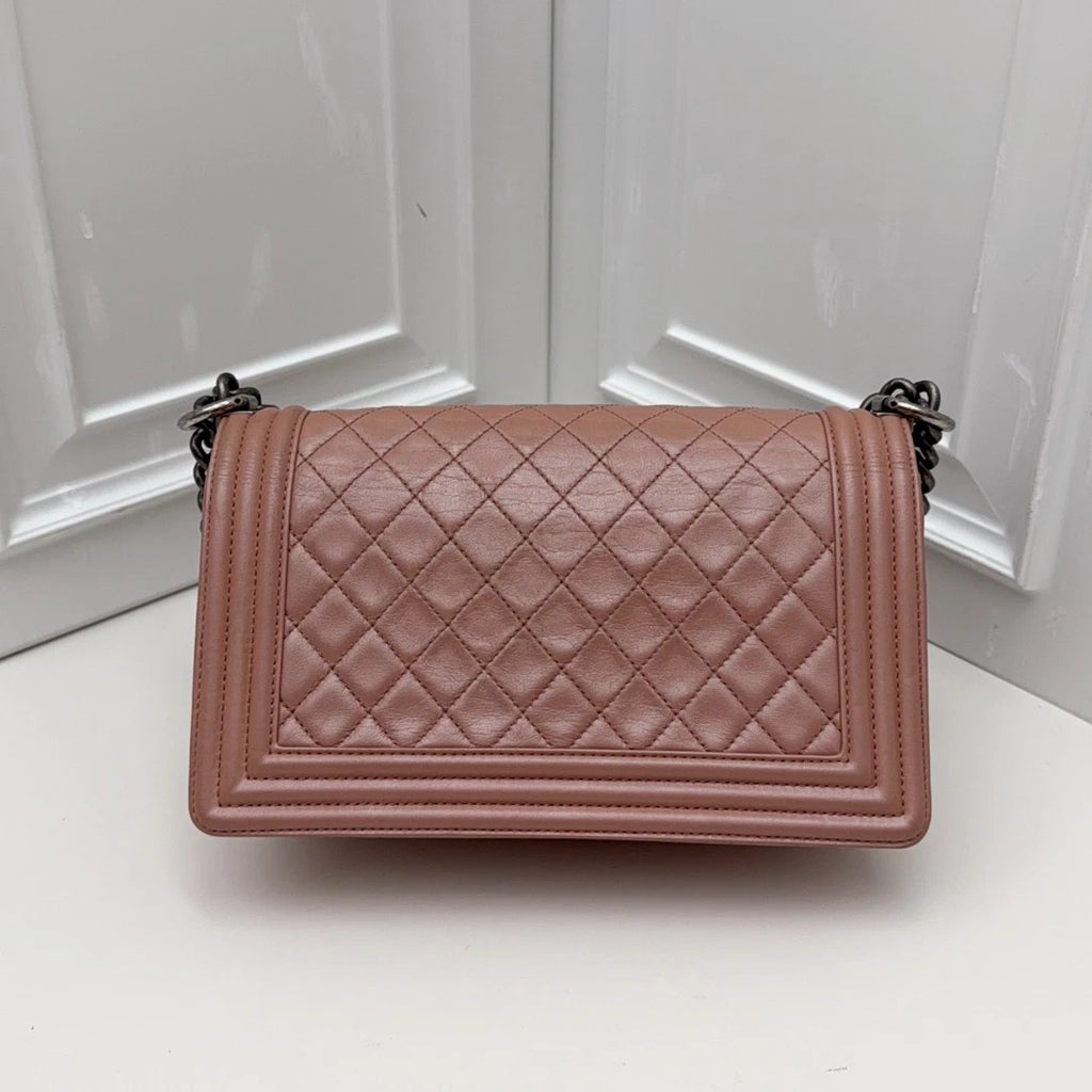 Chanel Leboy MM Chain Crossbody Diamond Pink Silver Hardware Excellent