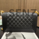 Chanel Le Boy Black Caviar Medium Quilted Chain Shoulder Bag