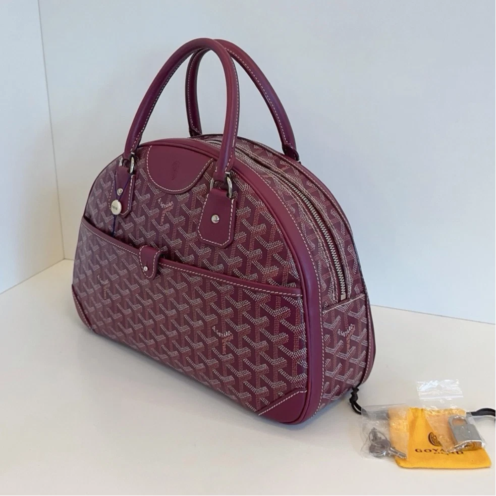 Excellent Goyard Bowling Bag Monogram Top Handle Bag Red Silver Hardware Women