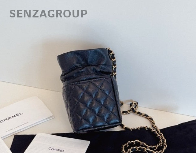 CHANEL Drawstring NOE PURSE Chain Shoulder bag Crossbody Black Gold Women