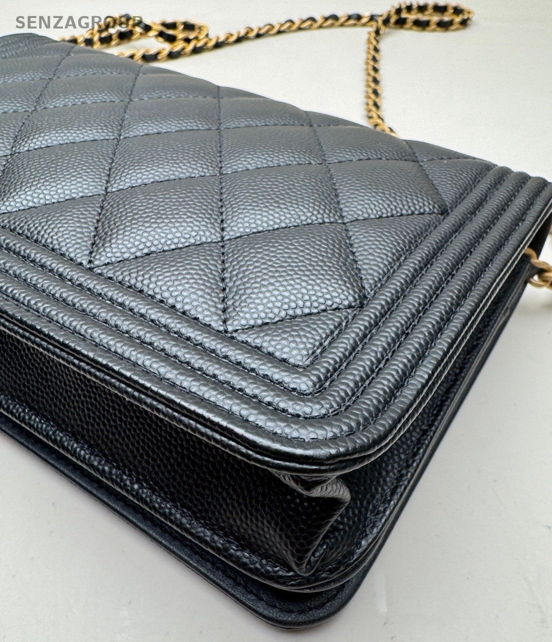 Chanel Le Boy Textured Calfskin Wallet woc Shoulder Crossbody Bag Black Women
