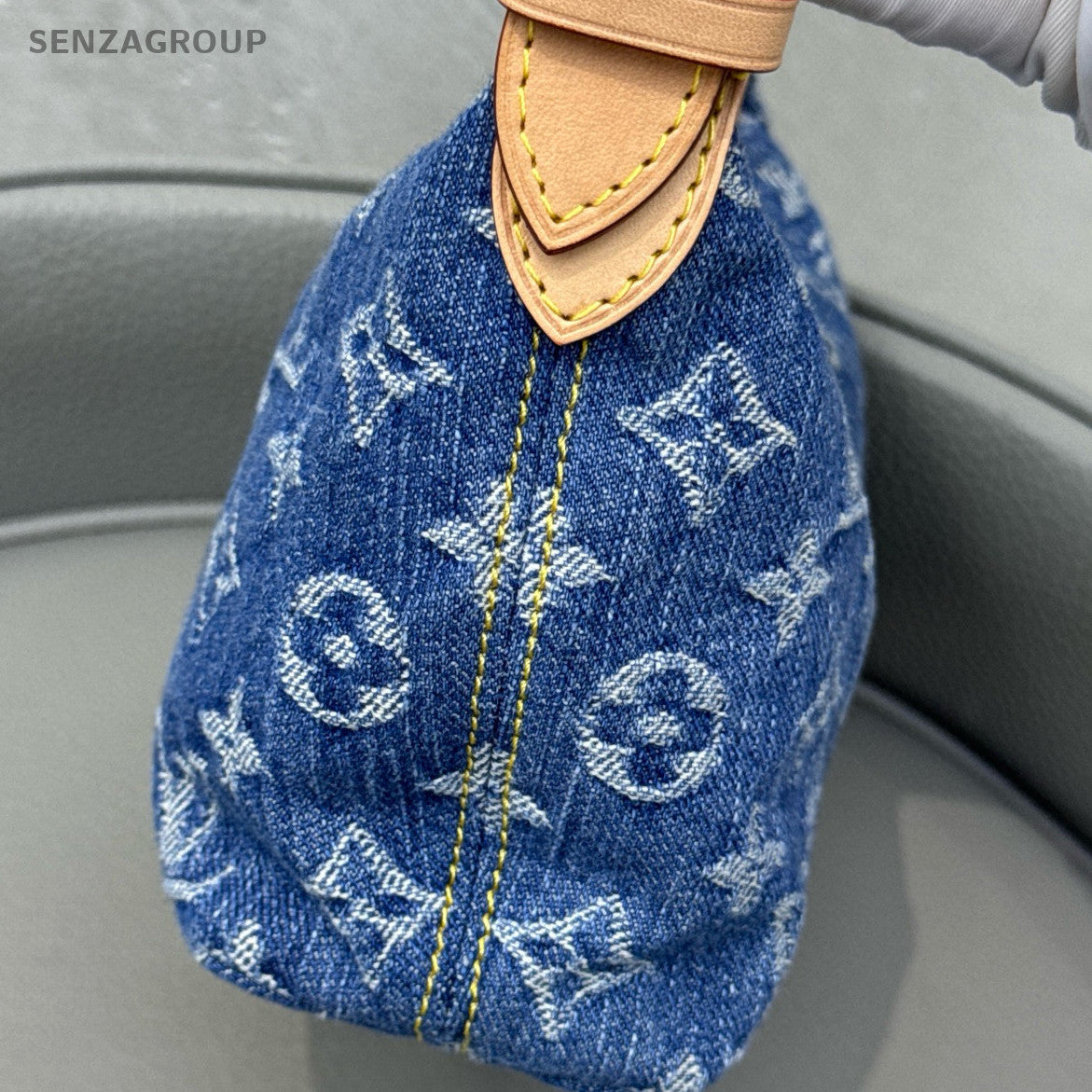 Louis Vuitton Denim Blue Shoulder Bag Gold Buckle Women's Classic Fashion