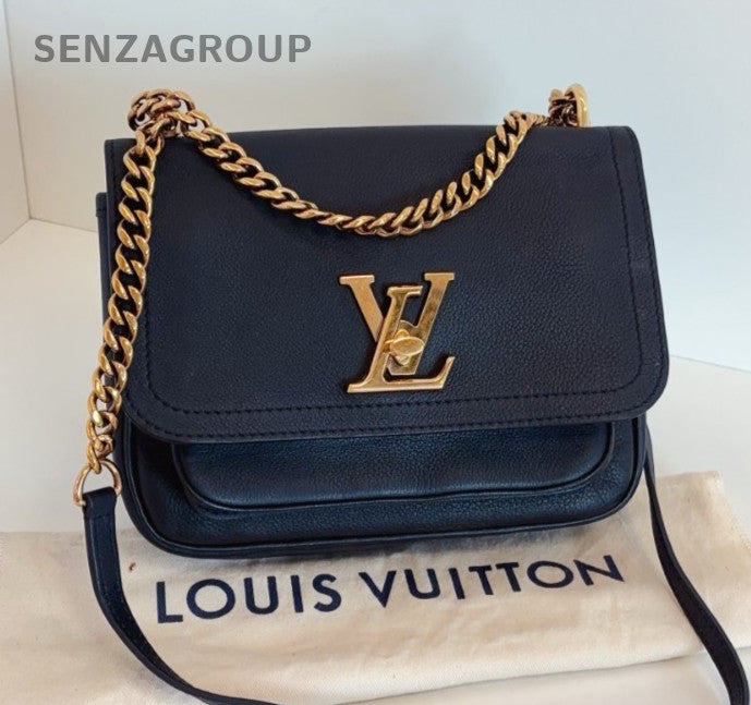 Louis Vuitton Lockme PM Chain Calfskin Shoulder Bag Crossbody Black Gold Women