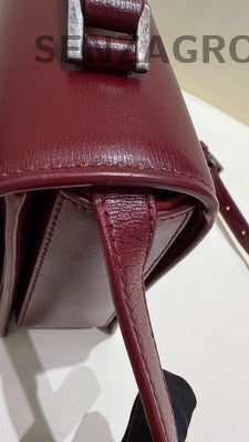 YSL Saint Laurent Bellechasse Red Silver Vintage Shoulder Bag Women Classic