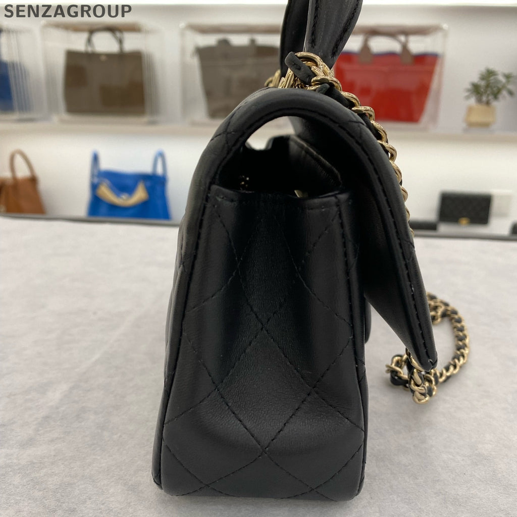 Chanel Classic Flap Mini Black Gold Lamb Leather Shoulder Bag Lion Charm