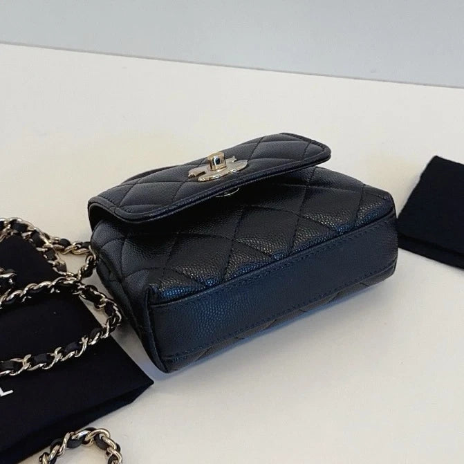 New Chanel Coco Handle Nano Calfskin Top Handle Chain Crossbody Black GHW