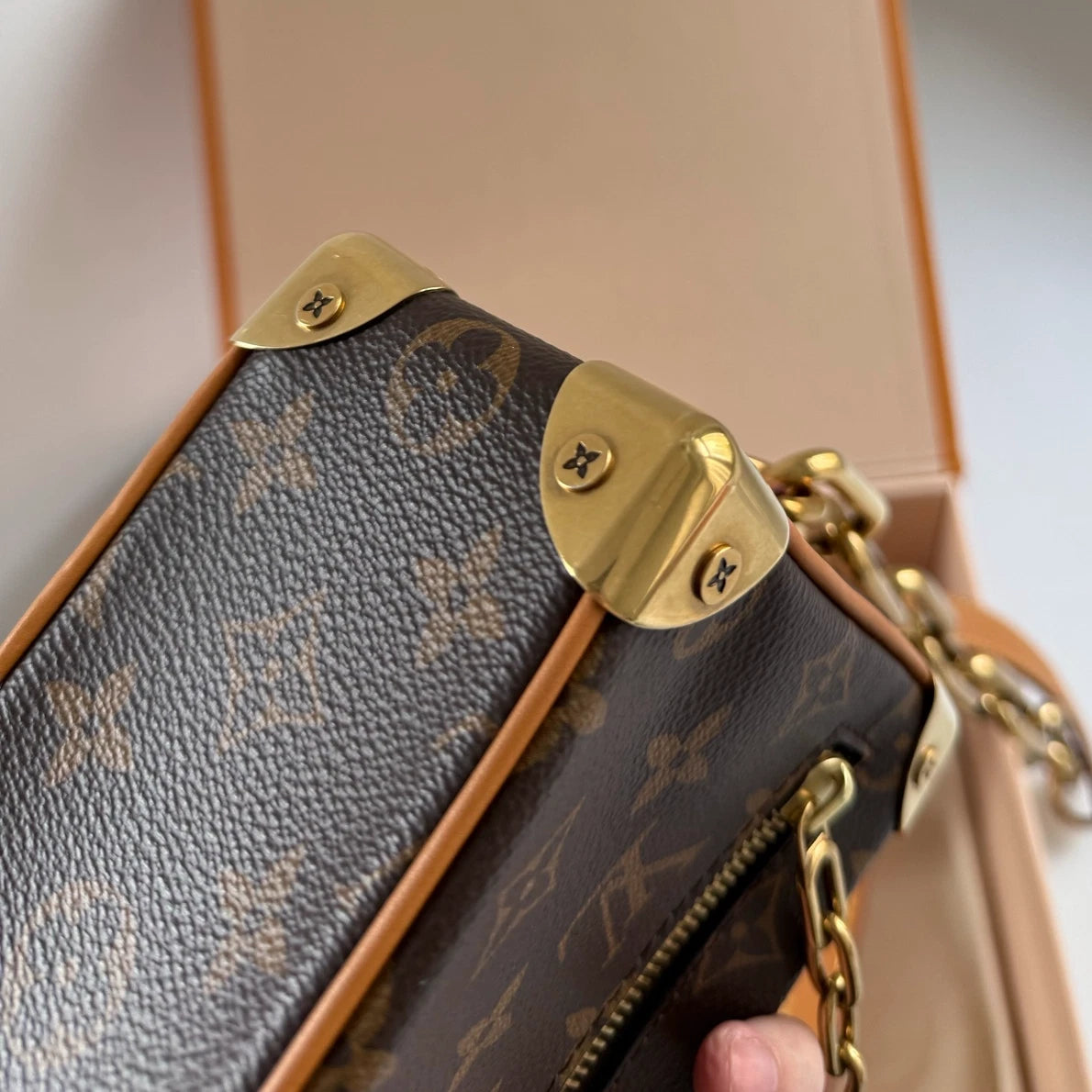 Louis Vuitton Soft Trunk Monogram Canvas Shoulder Bag Crossbody Gold Hardware