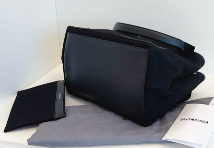 Balenciaga Navy Cabas Canvas Tote Top Handle Shoulder Bag With Pouch Black Women