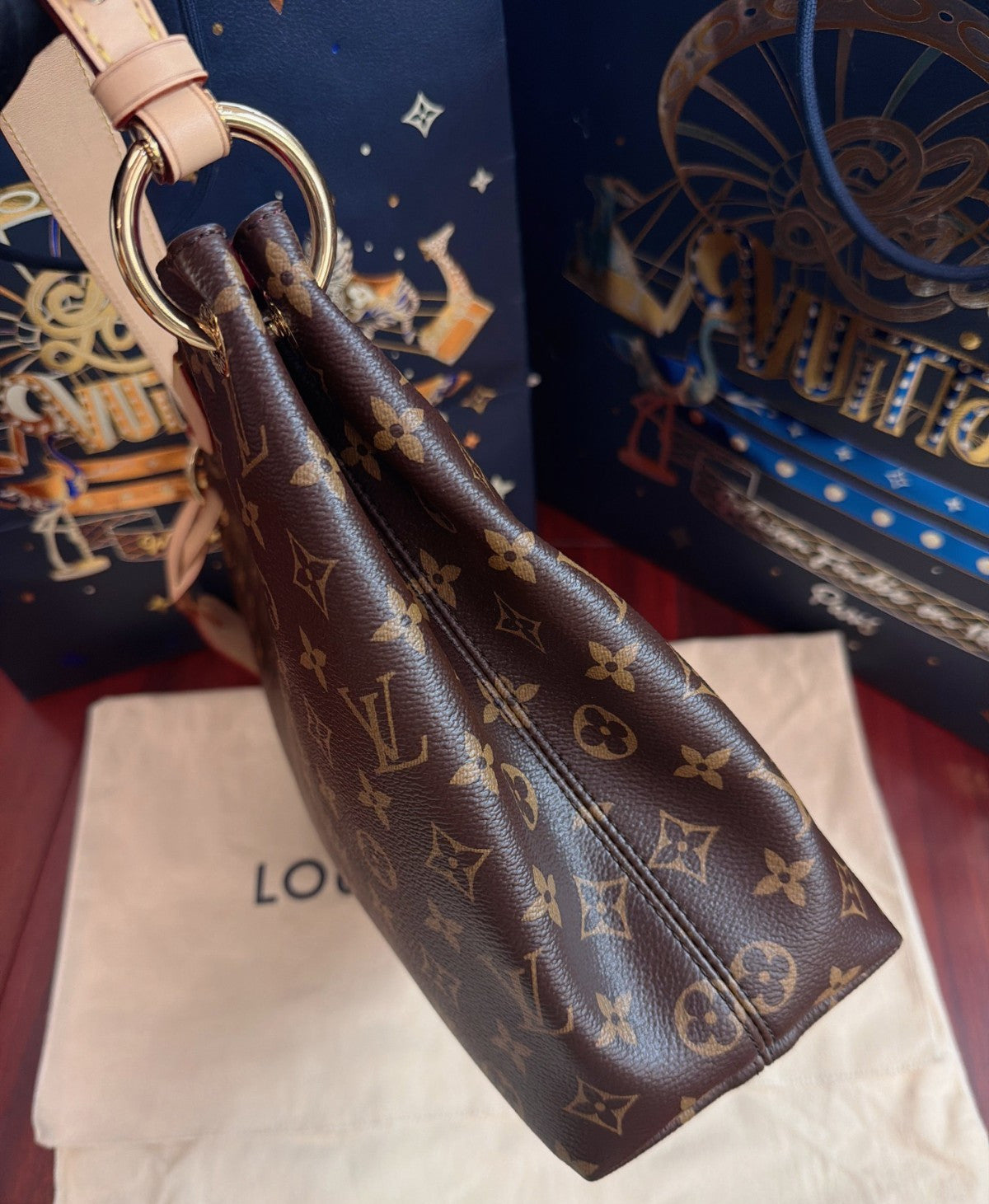 Louis Vuitton Graceful PM Monogram Top Handle Shoulder Bag Brown Gold Women