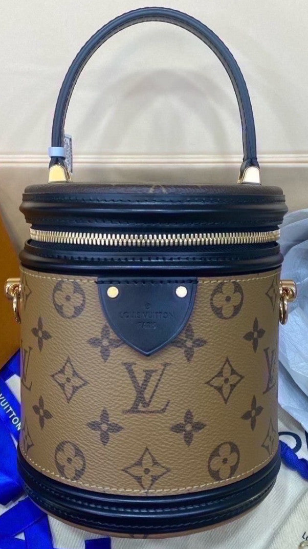 Louis Vuitton Monogram Bucket Top Handle Bag Crossbody Brown Gold Women Classic
