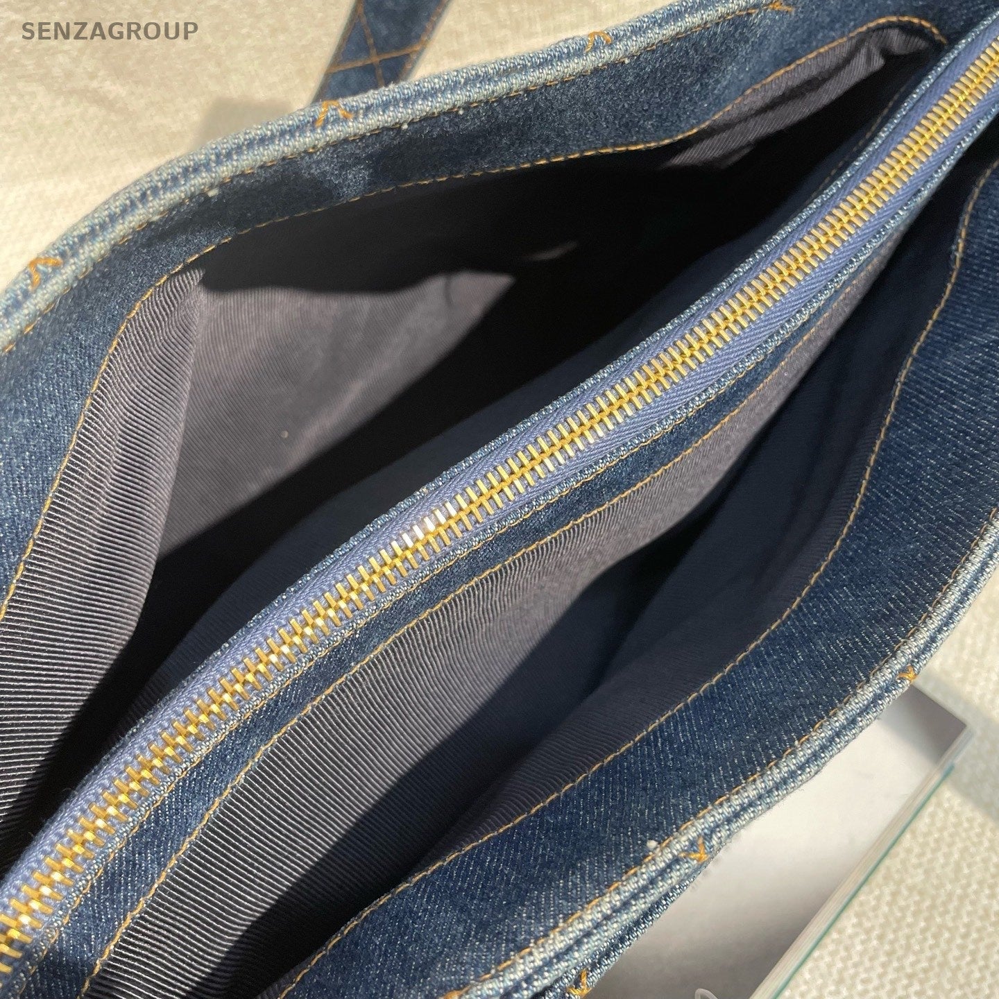 Chanel Denim Tote Shoulder Bag Blue Gold Used Women Classic Diamond