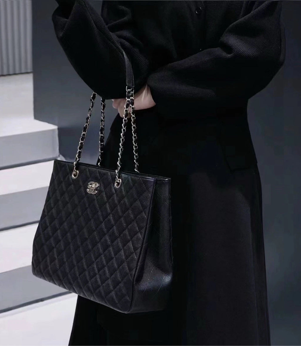 CHANEL GST Black Leather Large Tote Shopping Bag For Women