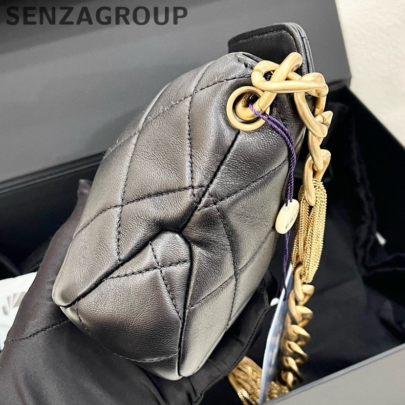 Chanel Fringe Chain Hobo Shoulder Bag Black Gold Classic Fashion Women