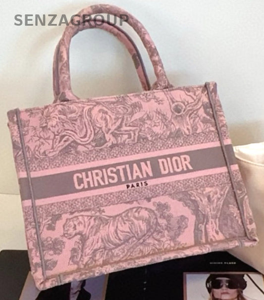 Christian Dior Book tote Zoo Embroidery Small Pink Handbag Almost Brand NEW