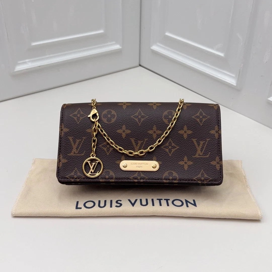 Louis Vuitton Lily WOC Monogram Chain Shoulder Crossbody Bag Brown Women
